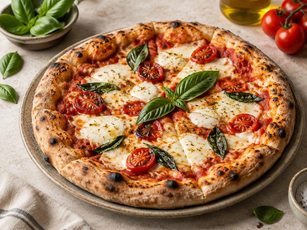 Fresh margherita pizza with basil